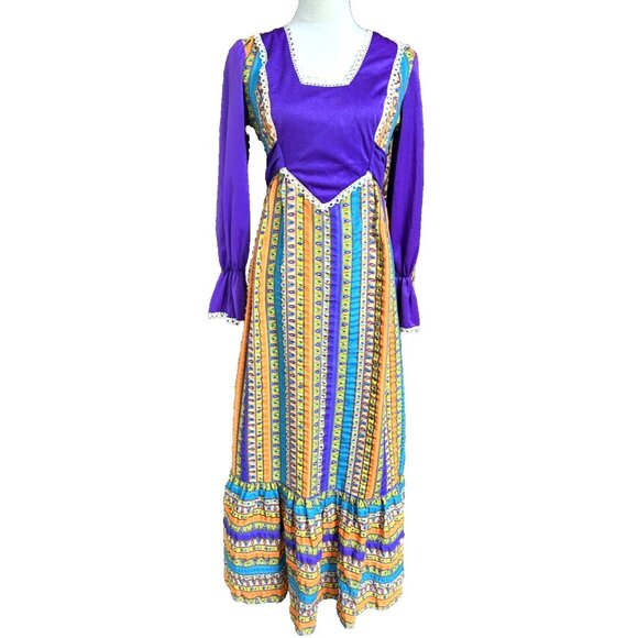 Handmade Dresses & Skirts - Vintage Handmade OOAK Purple Velveteen 1960S MOD Flower Power Psychedelic Gown